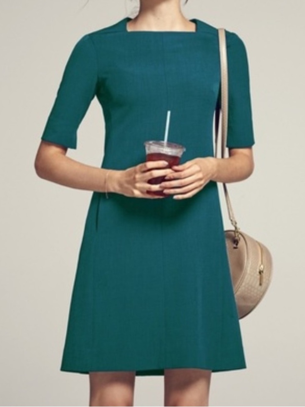 MM Lafleur Emily Dress Square Neck A Line Dress Teal Blue Green Office Career